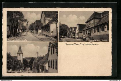 AK Grossvillars über Mühlacker /Württ., Gasthaus zur Traube, Freudensteinerstrasse, Hauptstrasse