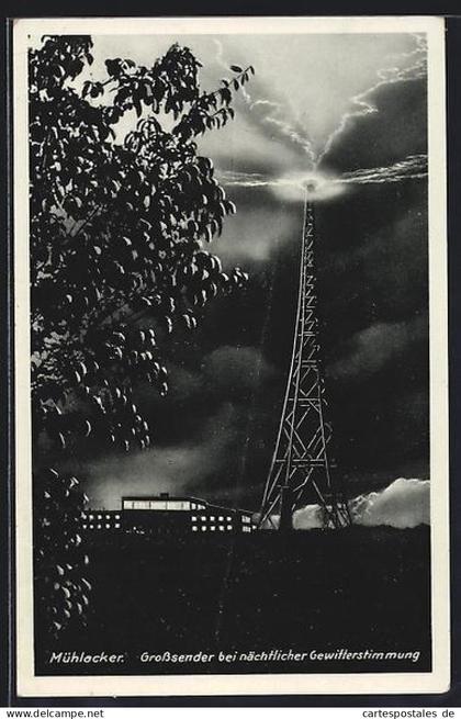 AK Mühlacker, Grosssender bei nächtlicher Gewitterstimmung
