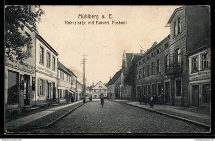AK Mühlberg a. E., Hohestrasse mit Kaiserl. Postamt