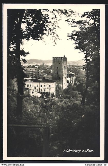AK Mühldorf a. Inn, Teilansicht mit Turm
