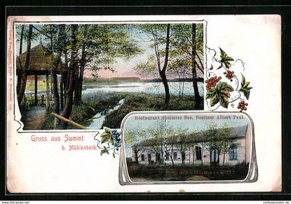 AK Summt b. Mühlenbeck, Restaurant Summter See, Uferpartie mit Pavillon