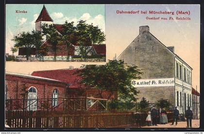 AK Dahmsdorf / Müncheberg, Gasthaus Rehfeldt und Kirche