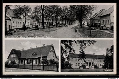 AK Münchehofe /Beeskow, Partie in der Dorfstrasse, Schule und Gutshaus