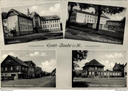 CPA Groß Ilsede in Niedersachsen, Volksschule, Gerhardstraße, Apotheke, Mittelschule