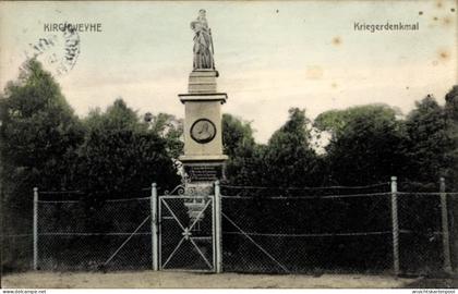 CPA Kirchweyhe Weyhe Niedersachsen, Kriegerdenkmal, Statue, Zaun, Bäume, KIRCHWEYHE
