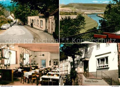 Fuerstenberg Weser Weserberg Terrassen und Hotel Fuerstenberg Gastraum Strassenp