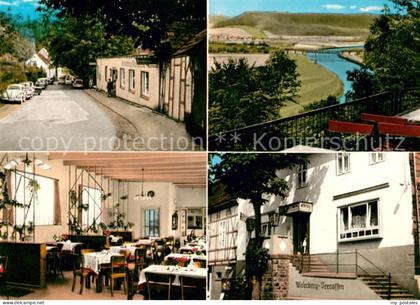 Fuerstenberg Weser Weserberg Terrassen und Hotel Fuerstenberg Gastraum Strassenp