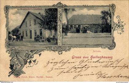 Passepartout CPA Hallenhausen Seckenhausen Stuhr in Niedersachsen, Warncke's Gasthof, Schule