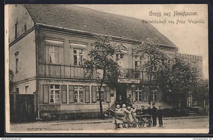 AK Nennhausen, Gasthaus von Fritz Wagenitz mit Eselkarren