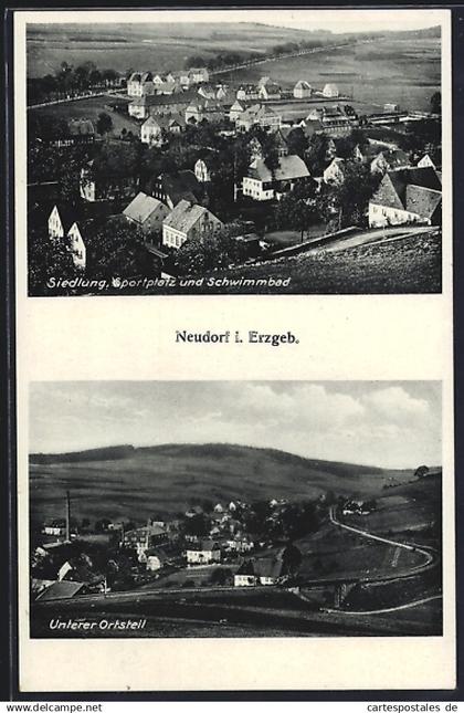 AK Neudorf i. Erzgeb., Siedlung, Sportplatz und Schwimmbad, Unterer Ortsteil