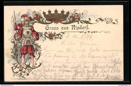 Lithographie Rixdorf, Ritter in Rüstung