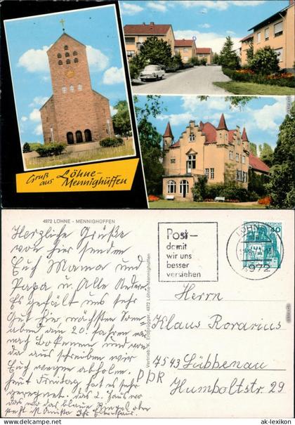 Ansichtskarte Mennighüffe-Löhne Kirche, Ortsmotiv, Schloss 1977