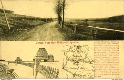 CPA Möhnesee in Westfalen, Möhnetalsperre, Gruss von der Möhnetalsperre, Möhnetalsperre, größte Ta