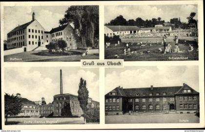 CPA Übach Palenberg Nordrhein Westfalen, Zeche Carolus Magnus, Rathaus, Schwimmbad, Schule
