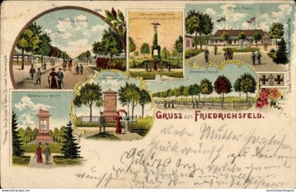 Lithographie Friedrichsfeld Voerde am Niederrhein, Wilhelmstraße, Denkmäler