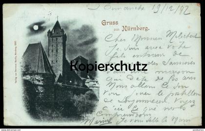 ALTE MONDSCHEIN POSTKARTE GRUSS AUS NÜRNBERG 1897 nach Paris moonlight au clair de la lune cpa postcard AK Ansichtskarte