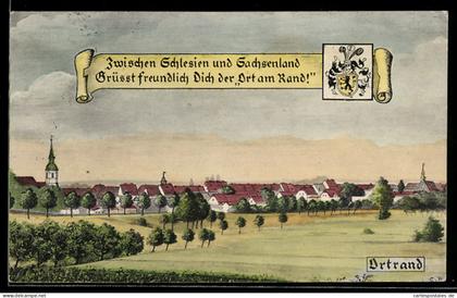 AK Ortrand, Ortsansicht vom Feld aus gesehen