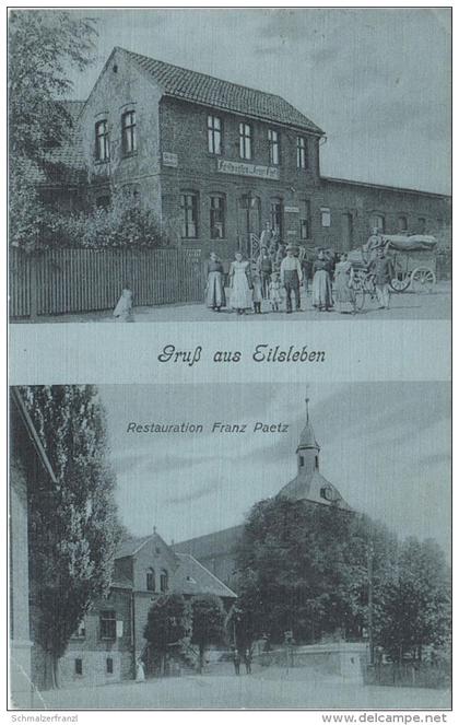 AK Gruss Eilsleben Restauration Gasthof Paetz bei Ummendorf Hakenstedt Seehausen Eggenstedt Oschersleben Bahnpost Berlin