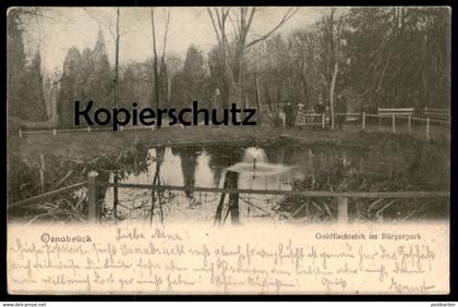 ALTE POSTKARTE OSNABRÜCK GOLDFISCHTEICH IM BÜRGERPARK 1903 Uniform Polizist Familie uniforme Ansichtskarte cpa postcard