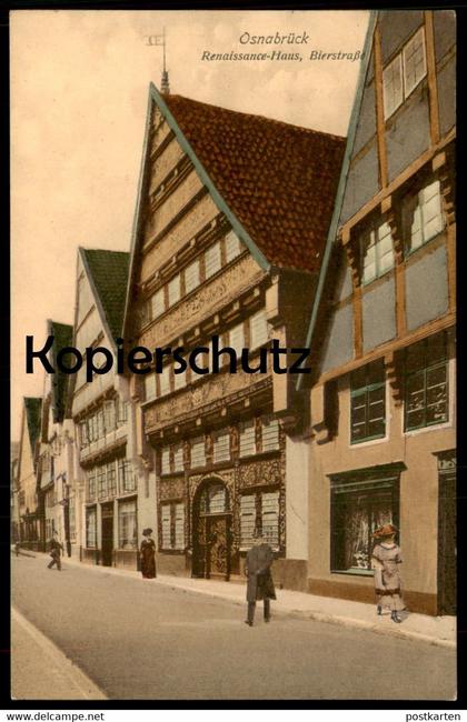 ALTE POSTKARTE OSNABRÜCK RENAISSANCE HAUS BIERSTRASSE FRAU MIT HUT MANN MIT ZYLINDER postcard Ansichtskarte cpa AK