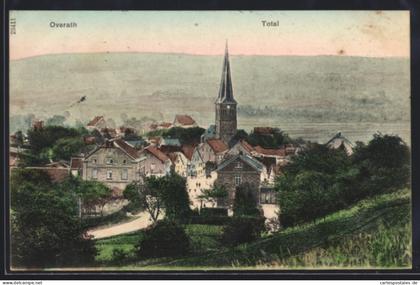 AK Overath, Totalansicht mit Strasse, Kirche, Fernblick