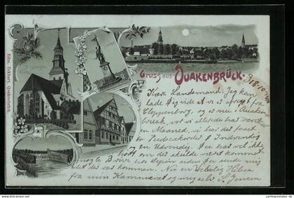 Mondschein-Lithographie Quakenbrück, St. Sylvester-Kirche, Ueberfall