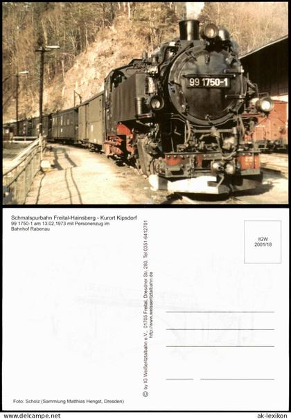 Rabenau Weißeritztalbahn: Dampflok 99 1750-1 im Bahnhof Rabenau 1973