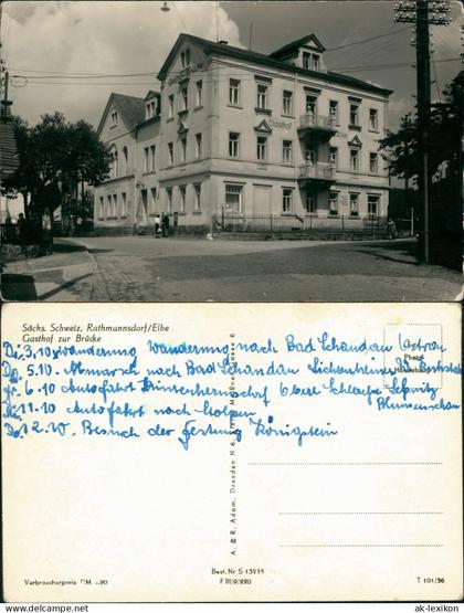 Ansichtskarte Rathmannsdorf (Sachsen) Gasthof Zur Brücke (DDR-Zeit) 1956