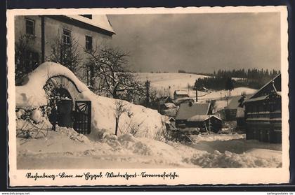 AK Rechenberg-Bienenmühle im Erzgeb., Verschneite Ortspartie