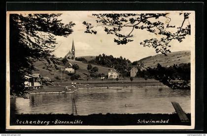 AK Rechenberg-Bienenmühle, Schwimmbad mit Blick auf die Kirche