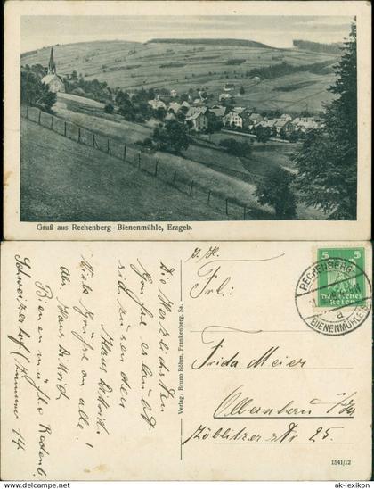 Ansichtskarte Rechenberg-Bienenmühle Blick auf die Stadt 1924