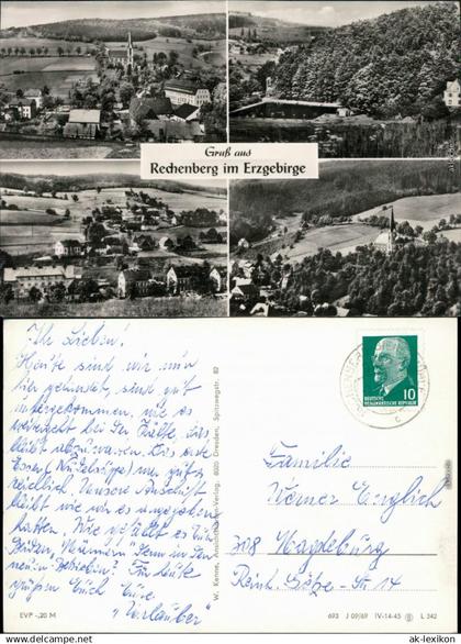 Rechenberg-Bienenmühle Blick zur Kirche, Freibad, Überblick, Kirche 1969
