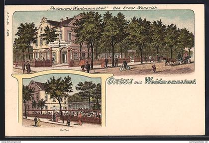 Lithographie Reinickendorf-Waidmannslust, Restaurant Waidmannsheil von Ernst Wennrich