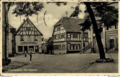 CPA Freinsheim an der Weinstraße Pfalz, Freinsheim Marktplatz, Fachwerkhäuser, Werbung für Cheifti