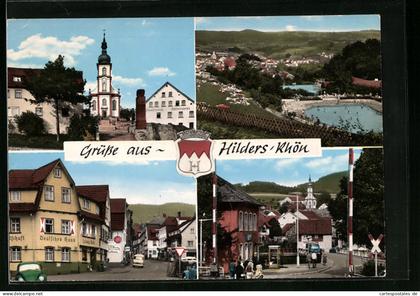 AK Hilders /Rhön, Freibad, Kirche, Deutsches Haus