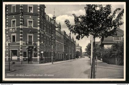 AK Riesa-Gröba, Lauchhammer Strasse mit Gasthaus Thüringer Hof