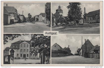 AK Audigast Schule Dorfplatz Gasthof Groitzsch Stempel bei Leipzig Zwenkau Borna Pegau Böhlen Zeitz Weissenfels