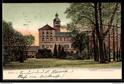 AK Rötha i. S., Schloss vom Park aus gesehen