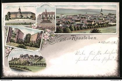 Lithographie Rossleben, Kloster Rossleben, Wendelstein, Krieger-Denkmal