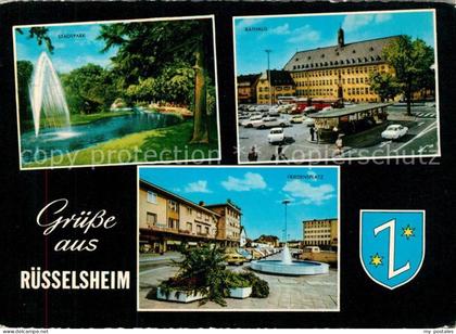Ruesselsheim Main Stadtpark Fontaene Rathaus Friedensplatz Wappen