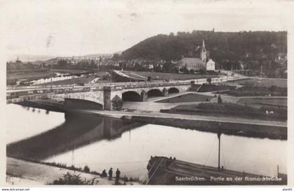 Saarbruecken Germany, View of Bismarkbruecke Bismark Bridge, c1930s Vintage Real Photo Postcard