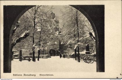 CPA Annaburg Saxe Anhalt, Hinterschloss, Winteransicht