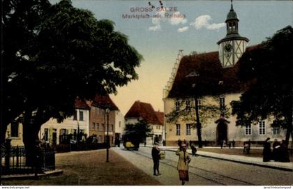 CPA Groß Salze Salzelmen Schönebeck an der Elbe, Marktplatz mit Rathaus