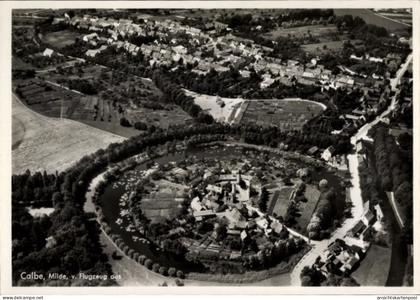CPA Kalbe Milde in der Altmark, Luftaufnahme von Fluss, Häuser, Felder