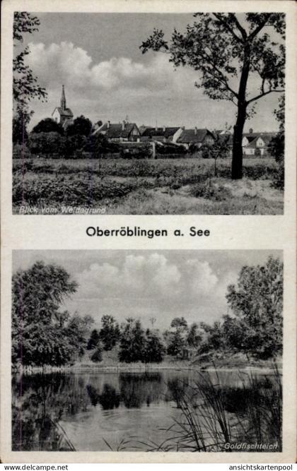 CPA Oberröblingen Röblingen am See Mansfelder Land, Blick vom Wäldchen, Goldfischteich