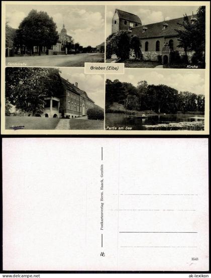 Grieben-Tangerhütte (Altmark) Mehrbild-AK Sandstraße, Kirche, Partie am See 1910