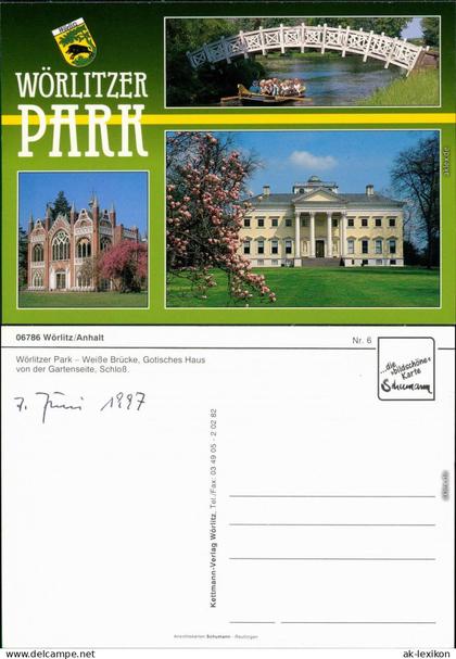 Wörlitz-Oranienbaum Landschaftspark   Brücke, Gotisches Haus, Schloss 1997