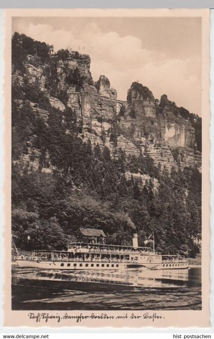 (16443) Foto AK Sächs. Schweiz, Bastei mit Dampfer "Dresden", vor 1945