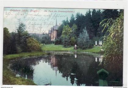 39038165 - Gruenhain mit Partie im Park des Genesungsheims gelaufen von 1910. Gute Erhaltung.