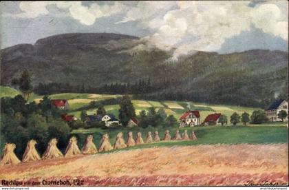 Artiste CPA J., Rachlau Kubschütz in der Oberlausitz, Sommer-Panorama mit dem Czorneboh
